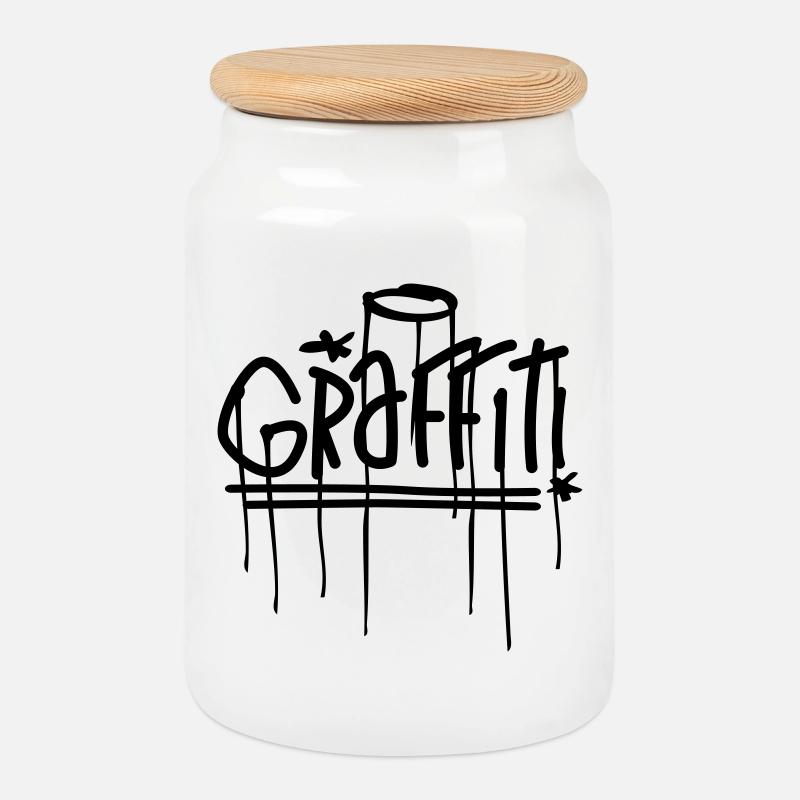 graffiti - Keksdose mit Holzdeckel - Weiß