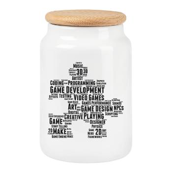 Game Dev - Cookie Jar with Wooden Lid - white - Front