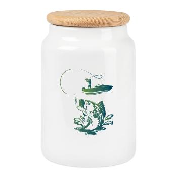 Fishing / Fisherman / Boat / Fishing - Cookie Jar with Wooden Lid - white - Front