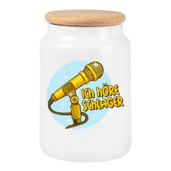 Schlager Schlagermusik Schlagerfan Mikrofon Spruch - Keksdose mit Holzdeckel - Weiß - Vorne