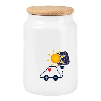 Sonnenkraft Auto mit Solarpanel - Keksdose mit Holzdeckel - Weiß - Vorne