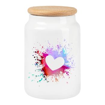 Colorful Heart Splashes of Color - Cookie Jar with Wooden Lid - white - Front