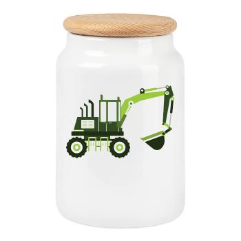 Conducteur d'excavatrice de garderie de remorque de chantier de construction d'excavatrice de grue de chantier - Boîte à biscuits avec couvercle en bois - blanc - Devant
