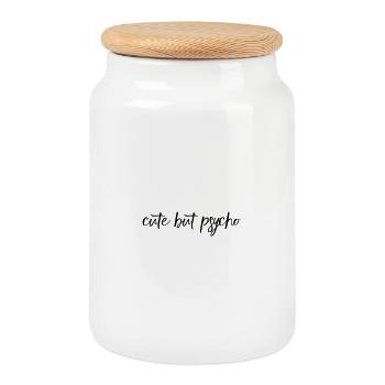 Cute But Psycho – freches Statement Design - Keksdose mit Holzdeckel - Weiß - Vorne