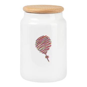 Ballon gribouillis au néon – Croquis pop art - Boîte à biscuits avec couvercle en bois - blanc - Devant