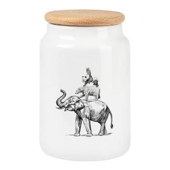 Town Musicians - Cookie Jar with Wooden Lid - white - Front