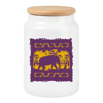 Silhouette d’éléphant aux motifs tribaux - Boîte à biscuits avec couvercle en bois - blanc - Devant