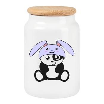 Panda en costume de lapin, pour l'accouchement, pour les enfants, bébé - Boîte à biscuits avec couvercle en bois - blanc - Devant