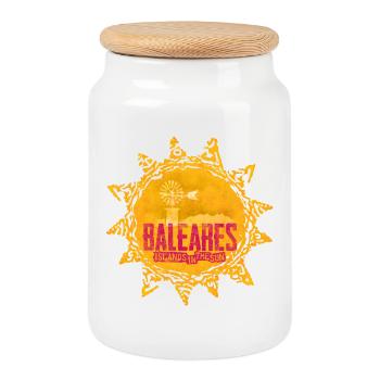 Îles Baléares Motifs de l’île du Soleil - Boîte à biscuits avec couvercle en bois - blanc - Devant