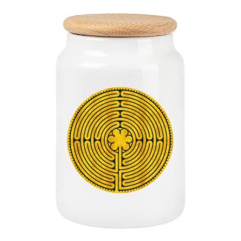 Chartres Maze - Cookie Jar with Wooden Lid - white - Front