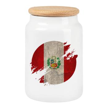 Pérou cercle / drapeau cadeau drapeau national - Boîte à biscuits avec couvercle en bois - blanc - Devant