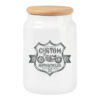Custom Motorcycles America Motorcycle Retro Gift - Cookie Jar with Wooden Lid - white - Front