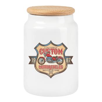 Custom Motorcycles America Motorcycle Retro Gift - Cookie Jar with Wooden Lid - white - Front