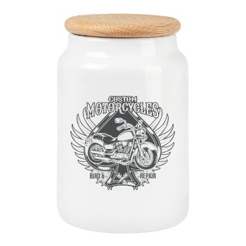 Custom Motorcycles America Motorcycle Retro Gift - Cookie Jar with Wooden Lid - white - Front