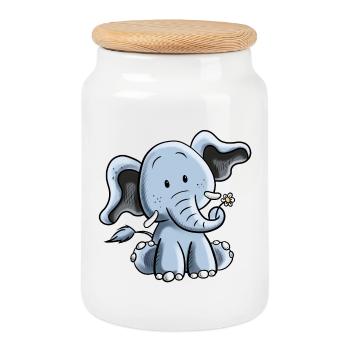 Happy Elefant I Elefantenbaby I Kinder Geschenk - Keksdose mit Holzdeckel - Weiß - Vorne