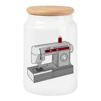 Illustration de machine à coudre sans couture - Boîte à biscuits avec couvercle en bois - blanc - Devant