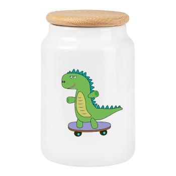 Süßer Dino Skateboard, Dinosaurier, Skaten Kinder - Keksdose mit Holzdeckel - Weiß - Vorne
