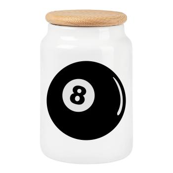 Billard Kugel schwarze 8 Ball Geschenk Pool - Keksdose mit Holzdeckel - Weiß - Vorne