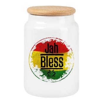 Jah Bless Symbole rouge-jaune-vert - Boîte à biscuits avec couvercle en bois - blanc - Devant