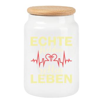 Real heroes save lives - paramedics and emergency doctor - Cookie Jar with Wooden Lid - white - Front