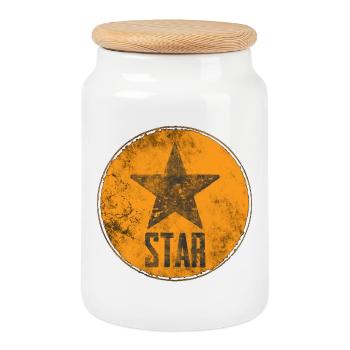 Rustic star with "STAR" motif - Cookie Jar with Wooden Lid - white - Front