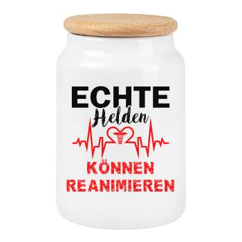 ECHTE Helden können reanimieren Ärzte Sanitäter - Keksdose mit Holzdeckel - Weiß - Vorne