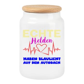 real heroes have blue light on the roof - Cookie Jar with Wooden Lid - white - Front