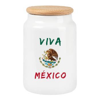 Viva Mexico Mexico / Gift Coat of Arms - Cookie Jar with Wooden Lid - white - Front