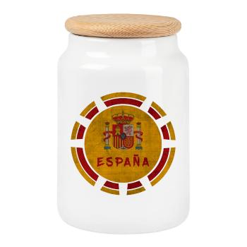 Spanien Espana Kreis mit Wappen Vintage / Geschenk - Keksdose mit Holzdeckel - Weiß - Vorne