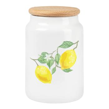 Lemons - Cookie Jar with Wooden Lid - white - Front