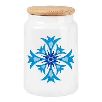A stylized blossom of cornflower - Cookie Jar with Wooden Lid - white - Front