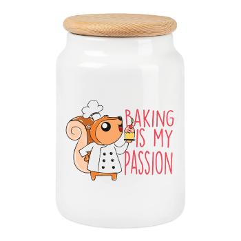 Baking squirrel - Cookie Jar with Wooden Lid - white - Front