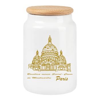 Paris Sacré-Coeur Skyline, Hand Drawing - Cookie Jar with Wooden Lid - white - Front