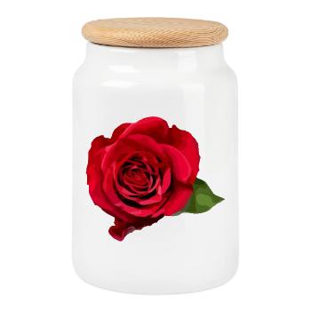 rose - Cookie Jar with Wooden Lid - white - Front