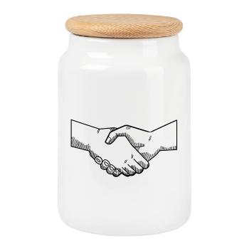Contrat poignée de main Vintage Illustration - Boîte à biscuits avec couvercle en bois - blanc - Devant