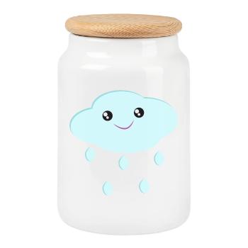 Cloud cute cloud kawaii style gift for kids - Cookie Jar with Wooden Lid - white - Front