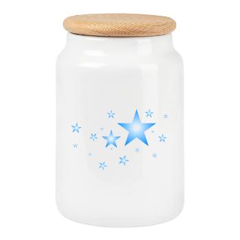 Étoiles dans le bleu - Boîte à biscuits avec couvercle en bois - blanc - Devant