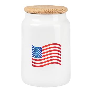 Drapeau américain - Boîte à biscuits avec couvercle en bois - blanc - Devant
