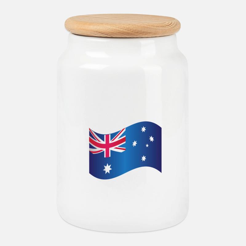 Australian Flag  - Cookie Jar with Wooden Lid - white