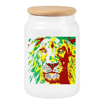 Lion dans le sprint couleur reggae - Boîte à biscuits avec couvercle en bois - blanc - Devant