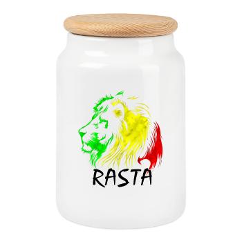 Rasta Lion: Green-Yellow-Red Style - Cookie Jar with Wooden Lid - white - Front