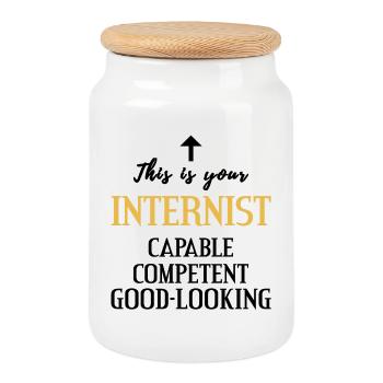 Physician internal medicine funny gift - Cookie Jar with Wooden Lid - white - Front