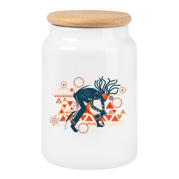 Vibrant Tribal Beast - Cookie Jar with Wooden Lid - white - Front