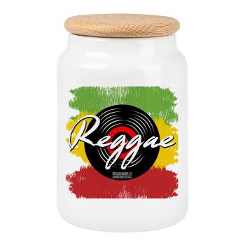 Reggae Record Vibes - Cookie Jar with Wooden Lid - white - Front