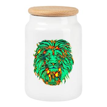 Lumière de lion dans une frénésie de néons - Boîte à biscuits avec couvercle en bois - blanc - Devant