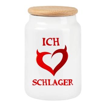 Ich Liebe Schlager Musik Schlagermusik Herz Spruch - Keksdose mit Holzdeckel - Weiß - Vorne