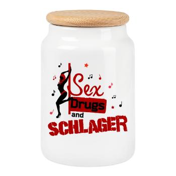 Sex Drugs Schlager Spruch Statement Schlagermusik - Keksdose mit Holzdeckel - Weiß - Vorne