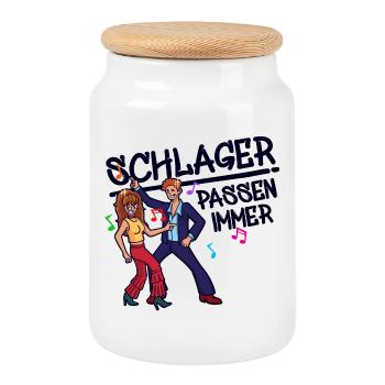 Schlagerparty Schlager Music Dancing Celebrate Saying - Cookie Jar with Wooden Lid - white - Front