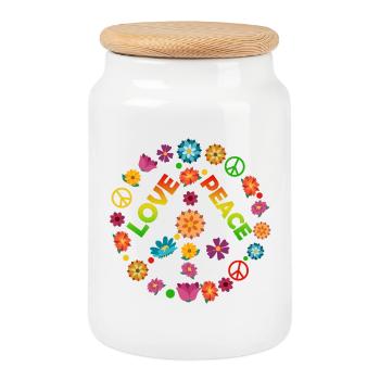 Cercle de fleurs Paix d’amour - Boîte à biscuits avec couvercle en bois - blanc - Devant