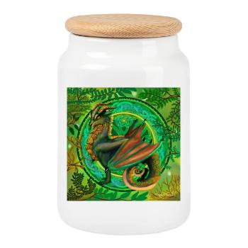 dragon vert forestier - Boîte à biscuits avec couvercle en bois - blanc - Devant